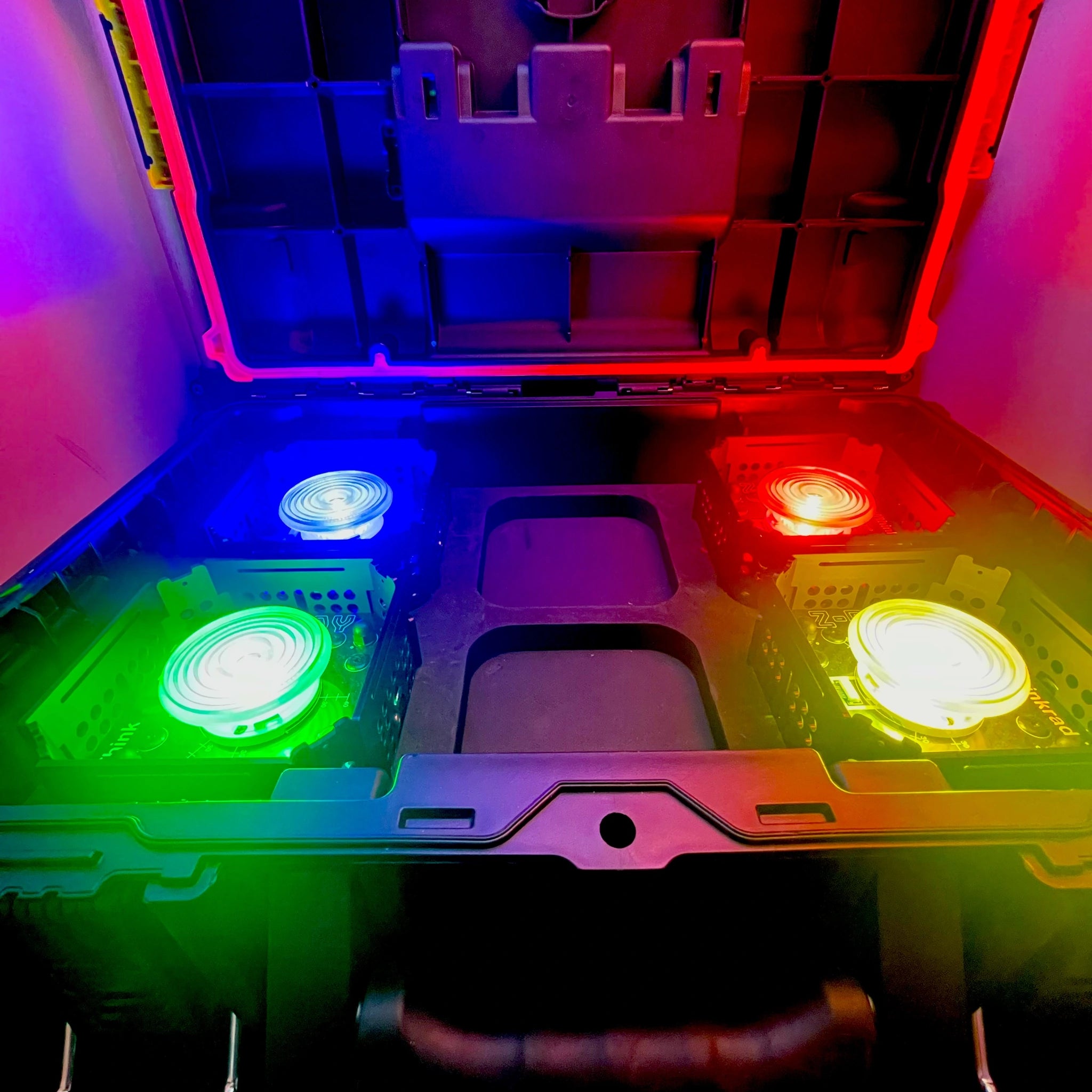 A set of 4 Z-RAY's set to red, blue, green and yellow, inside the supplied tough box.