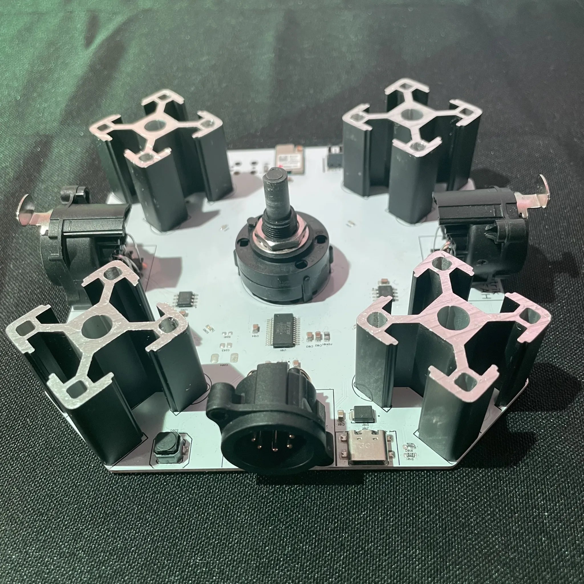 STATION-X main PCB spare part, complete with rotary switch, all connectors, and aluminium t-slot spacers.